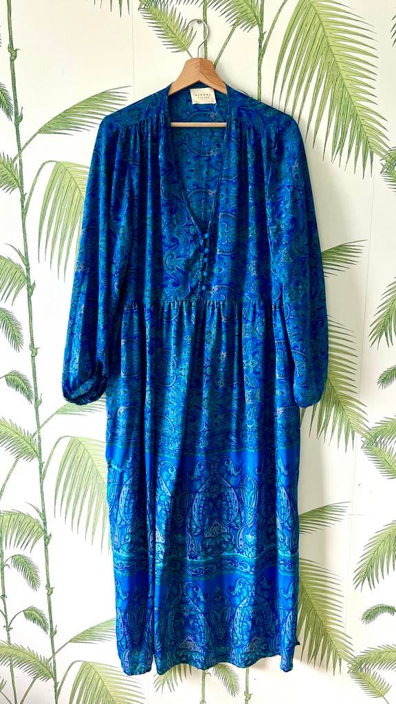 Sissel Edelbo zijden jurk van Indiase sari's, Maat 38/40 (M), Blauw, Ophalen of Verzenden, Zo goed als nieuw