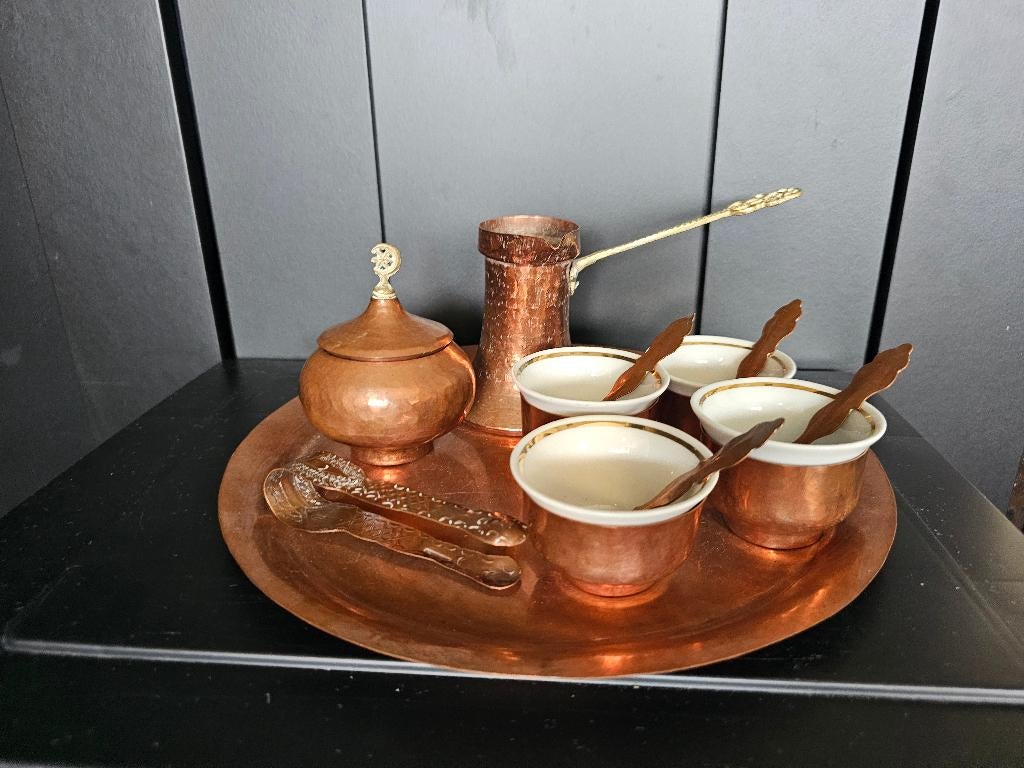 Koperen Koffieset in Ottomaanse Stijl Handgeslagen, Ophalen of Verzenden, Koper