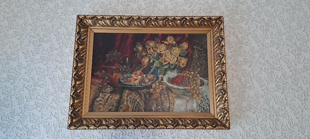 Prachtig stilleven schilderij in olieverf met gouden kader, Antiek en Kunst, Kunst | Schilderijen | Klassiek, Ophalen