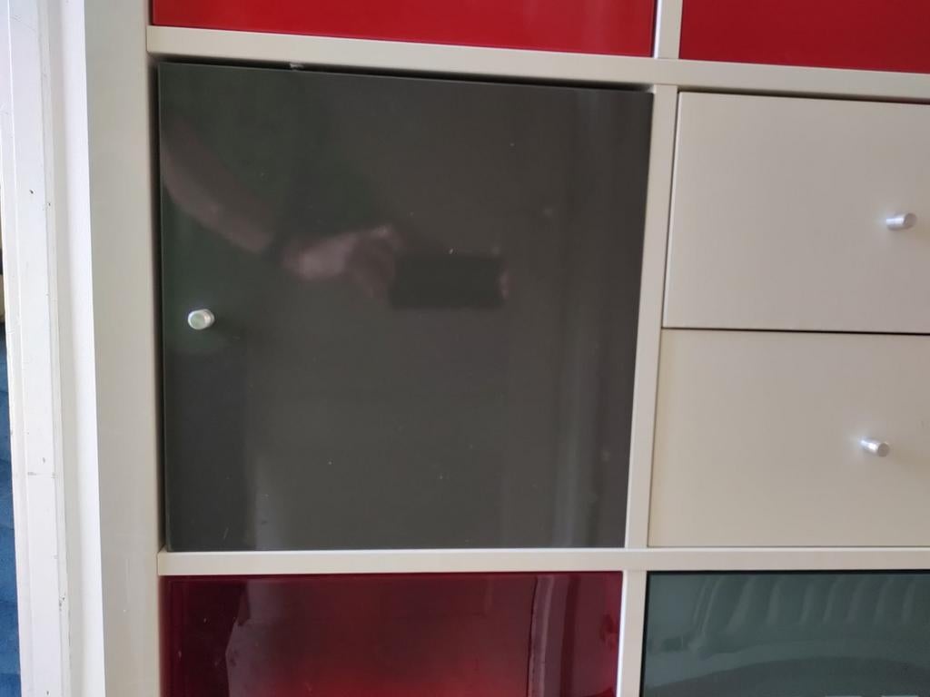 Grijze hoogglans kallax deurtjes inzet vakkenkast, Tuin en Terras, Zonneschermen, Ophalen