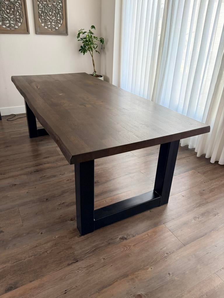 Eettafel, 220x100 boomstamblad, 14mnd gebruikt., Ophalen, 200 cm of meer, 50 tot 100 cm, Zo goed als nieuw