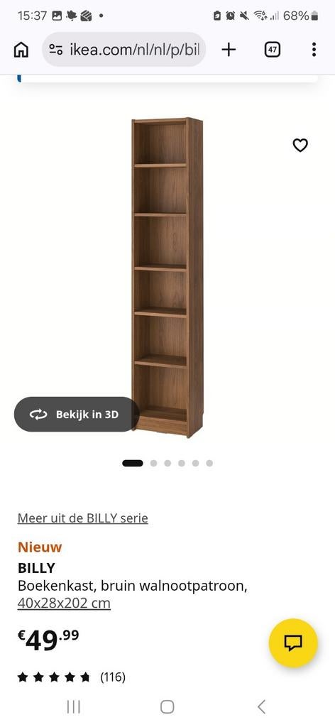 Gebruikte IKEA Billy Boekenkast - Bruin Walnootpatroon, Huis en Inrichting, Kasten | Boekenkasten, Gebruikt, Minder dan 50 cm