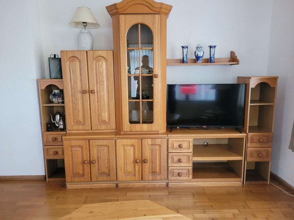 Massief eiken kast/wandmeubel, Ophalen, 50 tot 75 cm, 200 cm of meer
