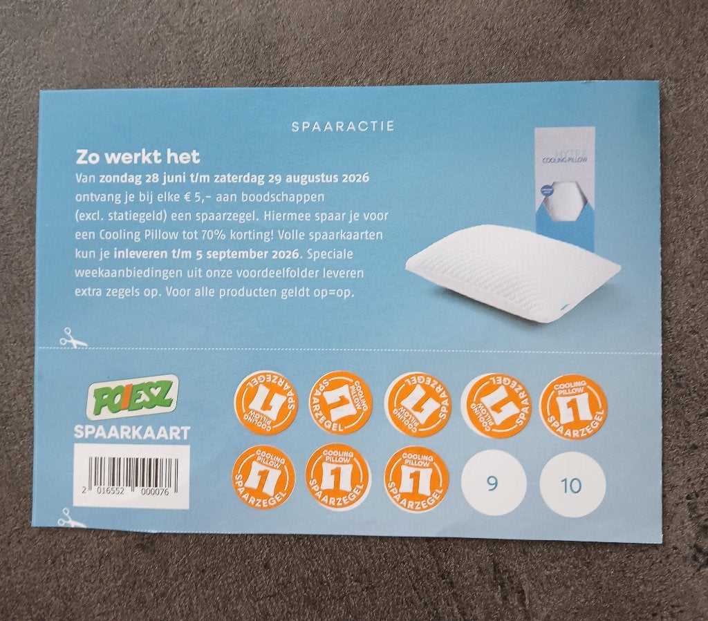 8 POIESZ spaarzegels voor korting Cooling Pillow, GRATIS, Verzamelen, Overige supermarkten, Ophalen