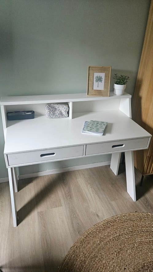 WOOOD Max/Connect Bureau - Wit Grenenhout met Lades, Ophalen