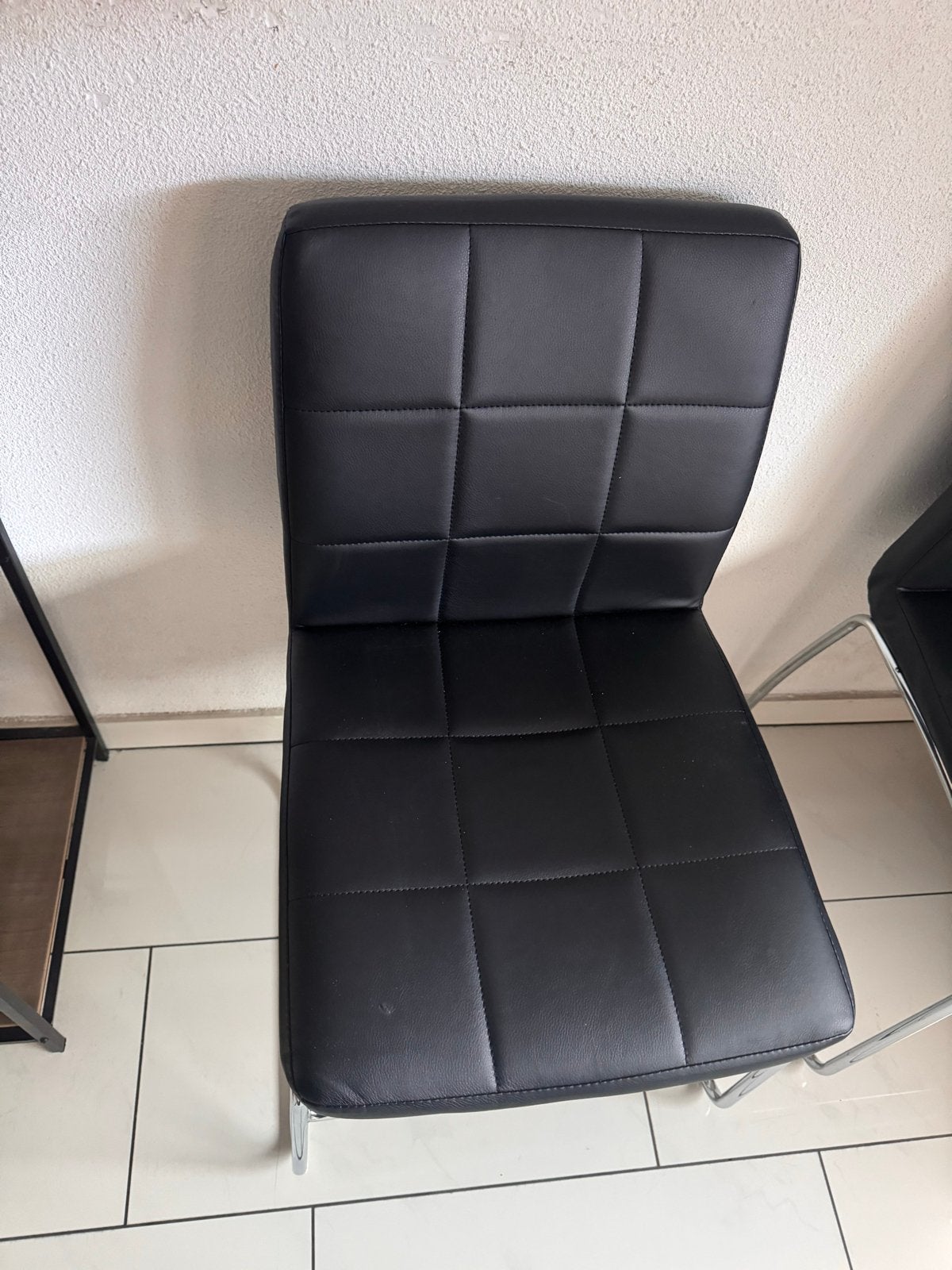 Zwarte eetkamerstoelen met chromen onderstel (6 stuks), Ophalen, Gebruikt, Zwart, Metaal