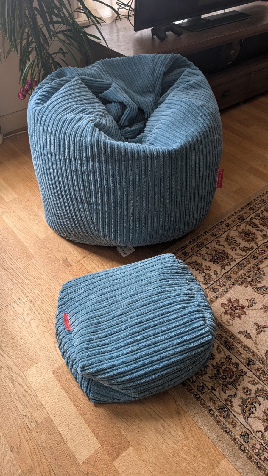 LoungePug Zitzakstoel en Voetenbank - Ribfluweel Blauw, Ophalen, Zo goed als nieuw, Blauw
