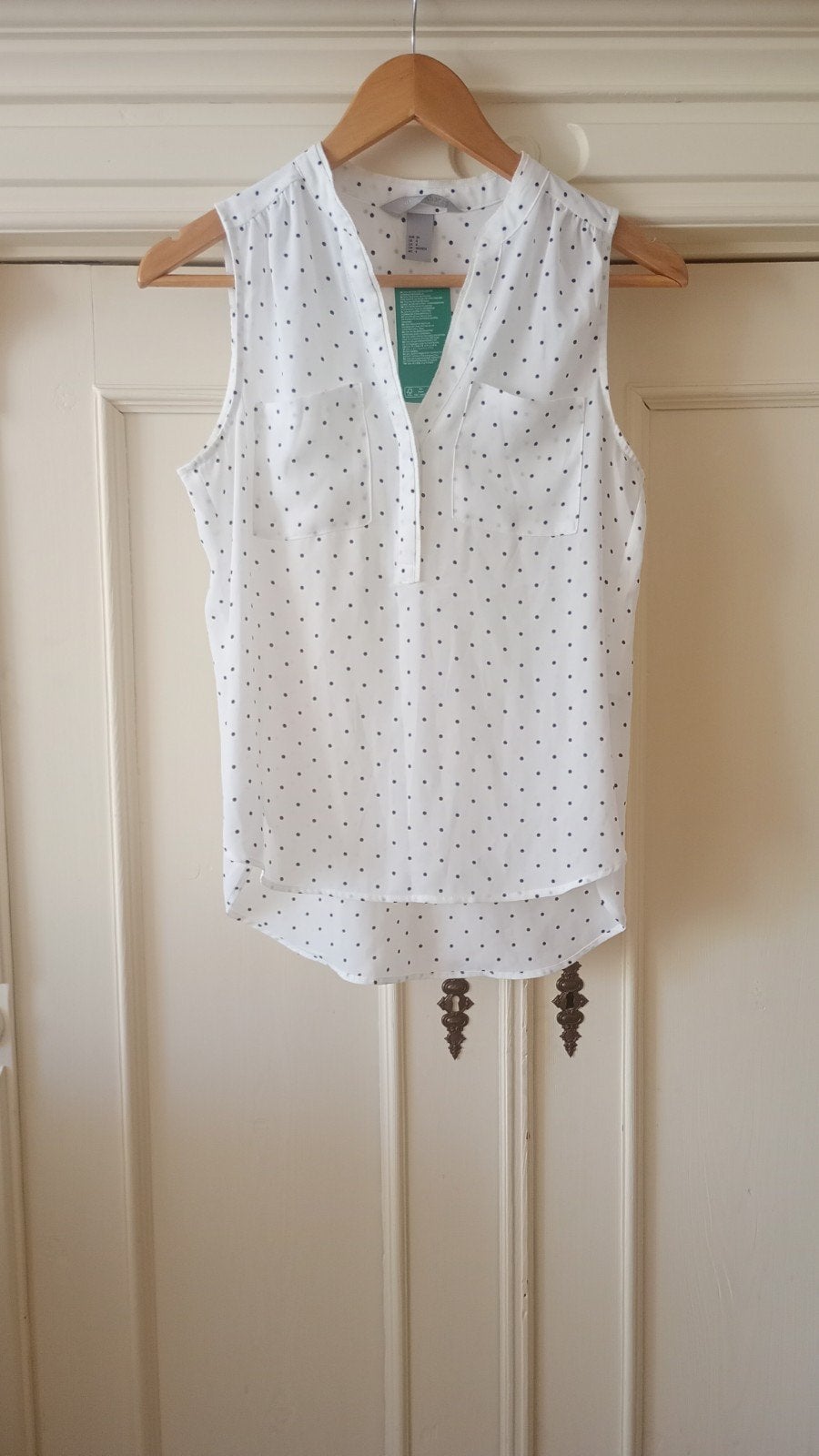 H&M mouwloze blouse met stippen, H&M, Wit, Nieuw, Ophalen of Verzenden