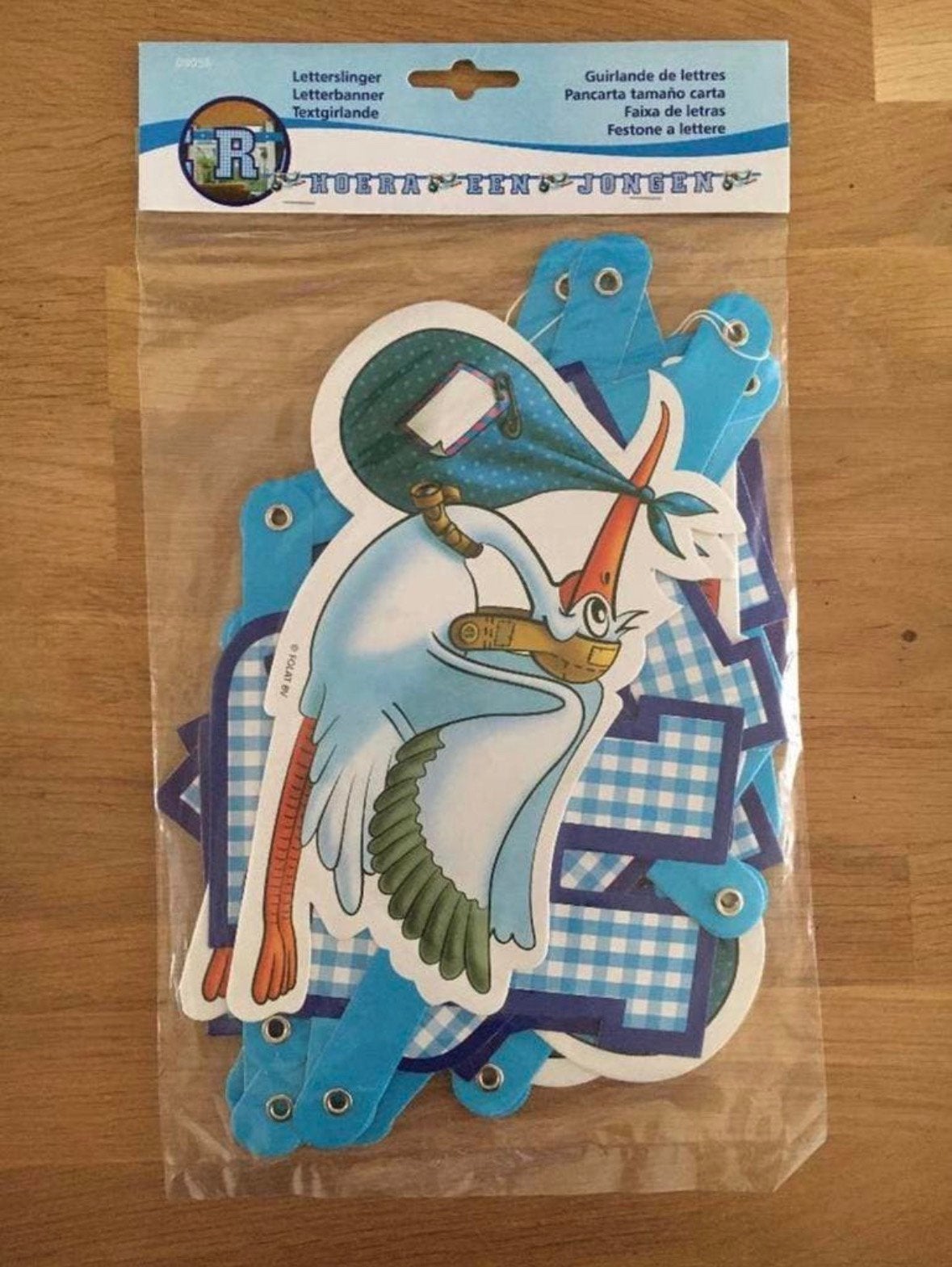 Letterslinger ooievaar Hoera een jongen - geboorteversiering, Ophalen of Verzenden, Nieuw, Versiering, Geboorte of Huwelijk