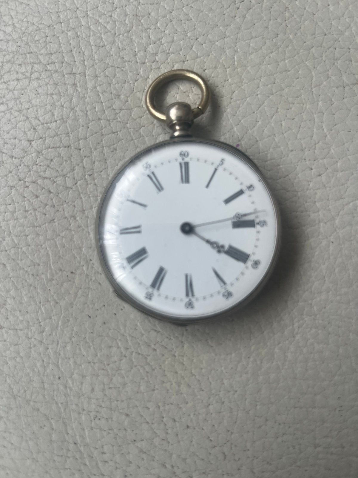 Antiek Zakhorloge - Zilverkleurig met Goudkleurige Ring, Overige merken, Zakhorloge, Verguld, Ophalen of Verzenden