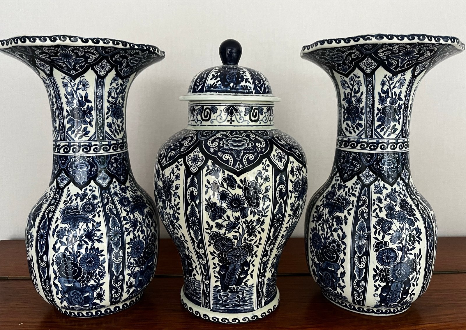 Prachtig Delfts Blauw Vazen en Gemberpot Set - Boch Royal Sp, Ophalen of Verzenden