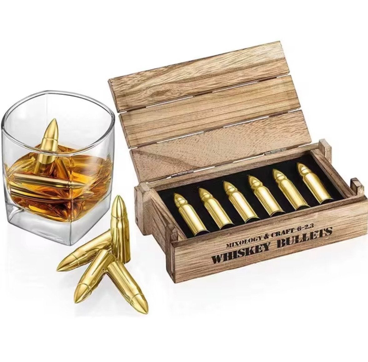 Whiskey Bullets - Roestvrijstalen ijsblokjes in kogelvorm, Overige typen, Goud, Nieuw, Ophalen of Verzenden
