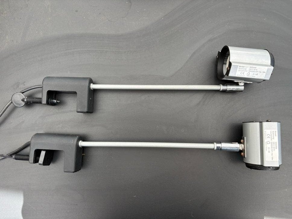 Set van 2 SLV Elektronik klemlampen E27, max 100W, Huis en Inrichting, Metaal, Overige merken, Gebruikt, Grijs
