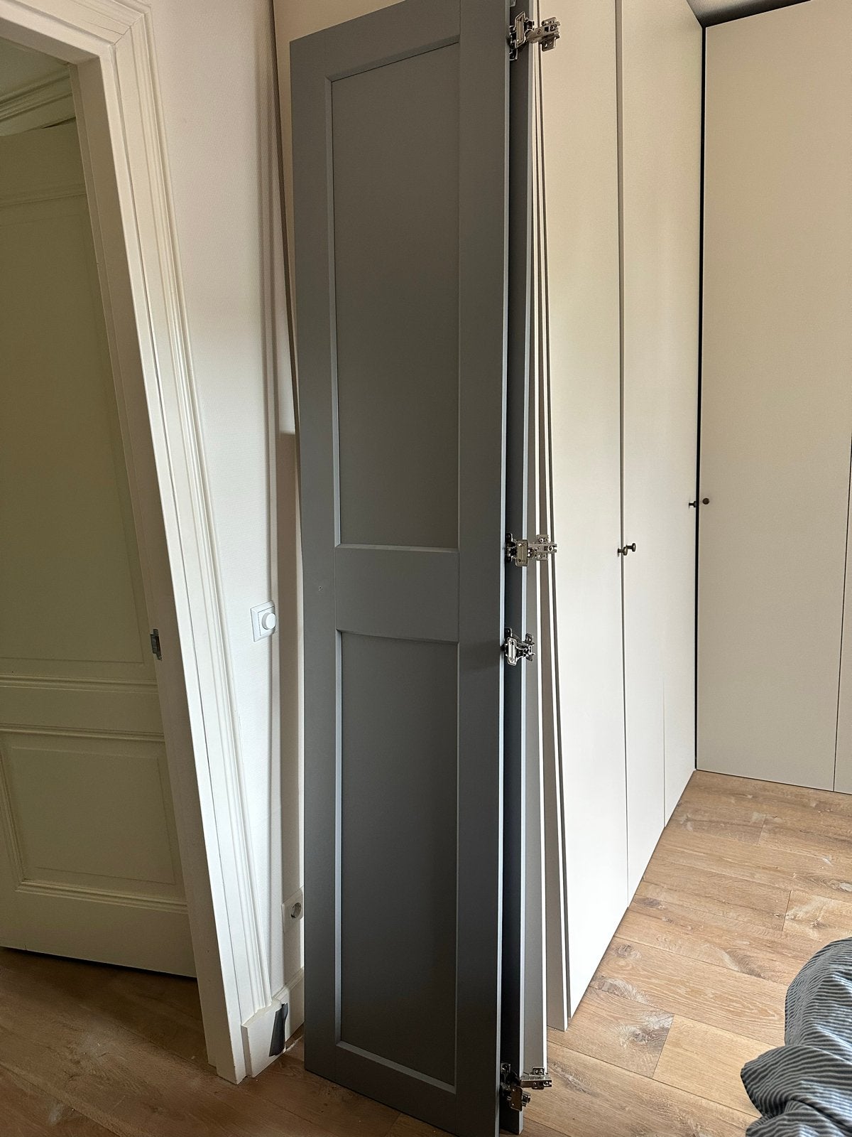 Twee grijs/blauwe IKEA Pax Grimo kastdeuren met scharnieren, Ophalen, Gebruikt, 200 cm of meer, 50 tot 100 cm