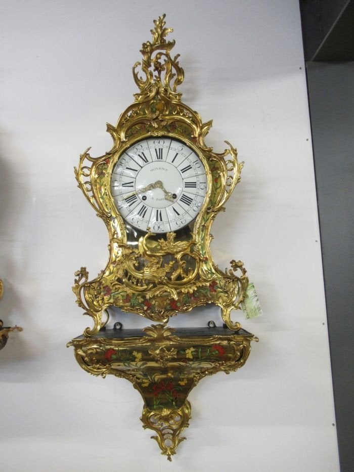 Oer 10121 18e eeuwse boulle klok op console emaille inleg, Ophalen