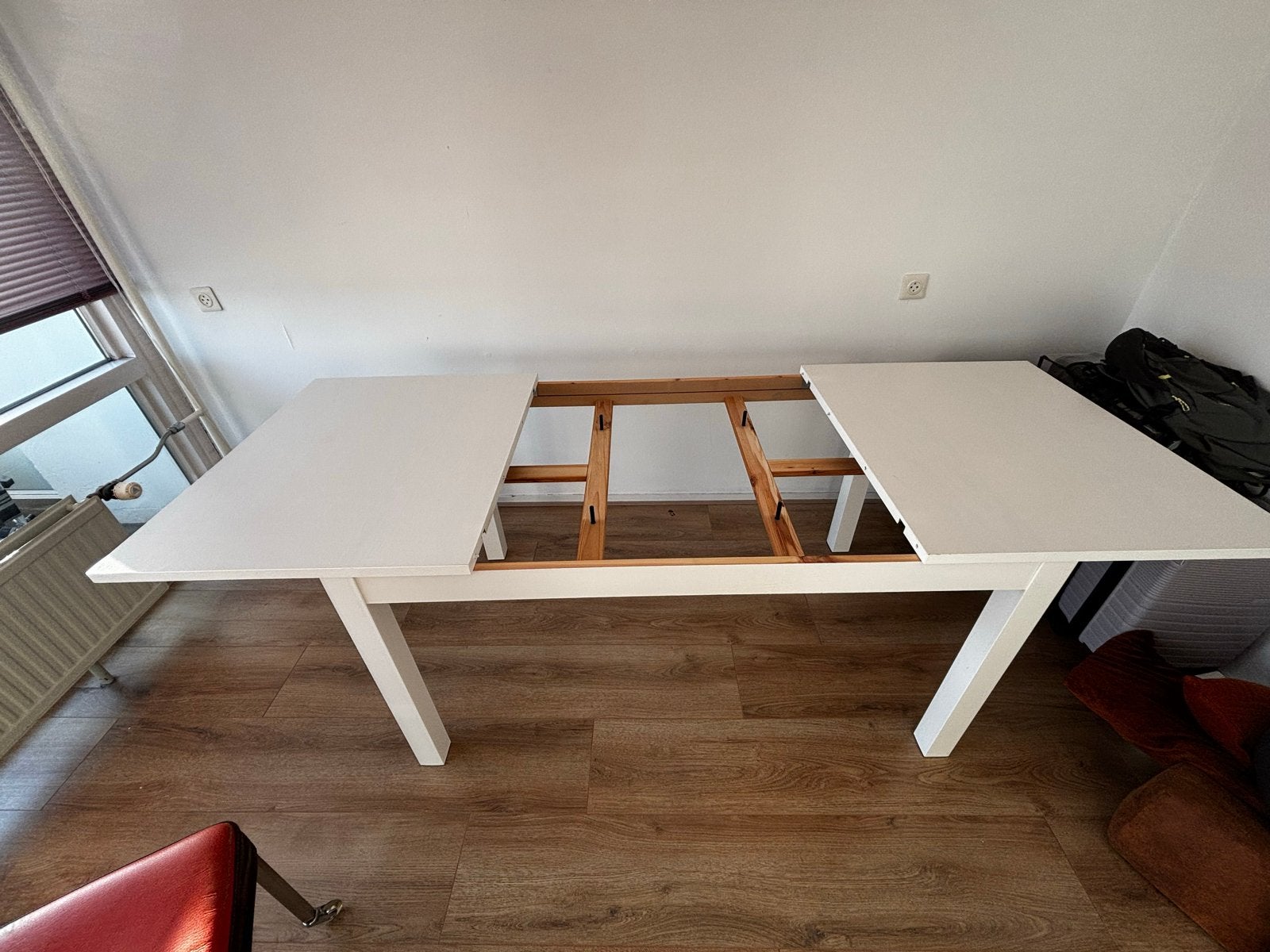 Uitschuifbare eettafel 140/160/180 cm wit, Huis en Inrichting, Tafels | Eettafels, Gebruikt, 50 tot 100 cm, 150 tot 200 cm, Vijf personen of meer