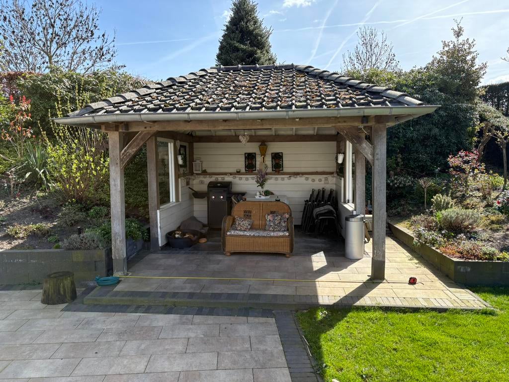 Veranda tuinhuis 470 x 530 cm. Eikenhout., Ophalen, Gebruikt, Veranda