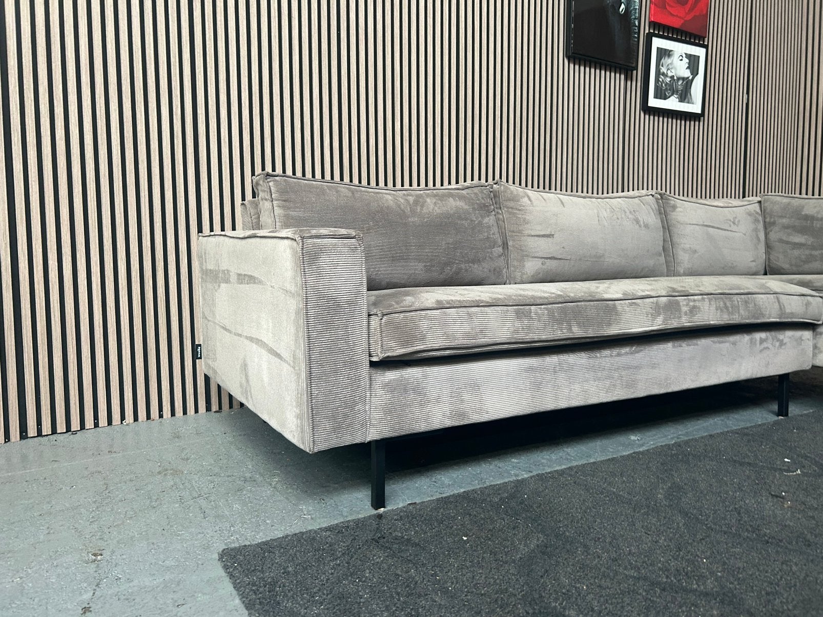 GRATIS LEVERING Hoekbank Ribstof Grijs 282X195 GEREINIGD, Hoekbank, 300 cm of meer, Ophalen of Verzenden, Zo goed als nieuw