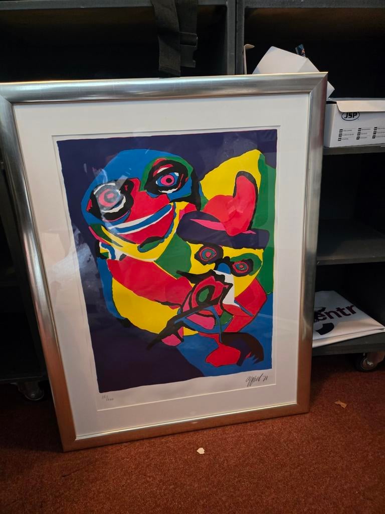 Karel Appel - Deux Personnages - Lithografie - Ingelijst, Ophalen