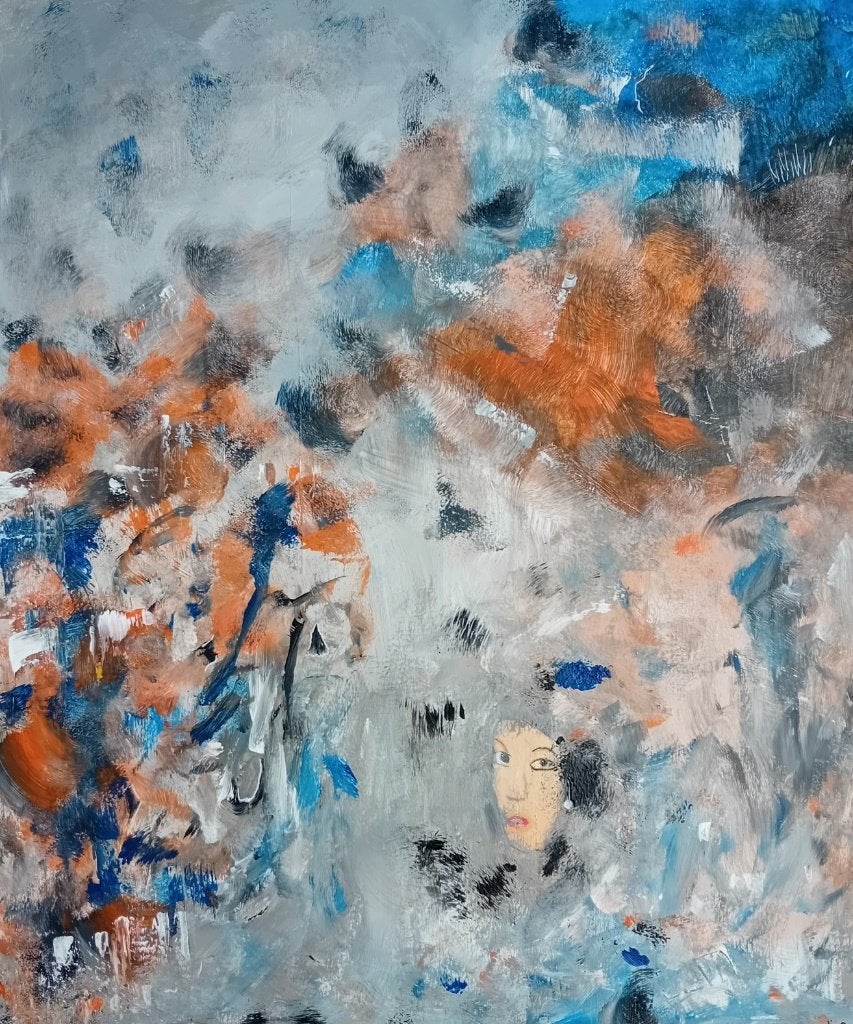 Abstract portret met levendige kleuren, Antiek en Kunst, Ophalen, Abstract, Acrylverf, Handgeschilderd