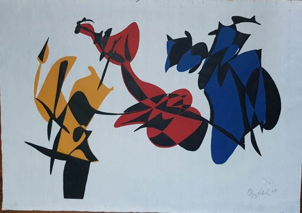 Jan van der Zee (1898) Houtsnede "Abstracte Composi" Ges Gen, Antiek en Kunst, Kunst | Litho's en Zeefdrukken, Abstract, Gesigneerd