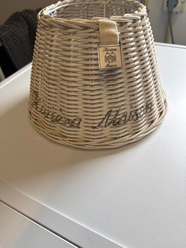Witte Rattan lampenkap Riviera Maison 25cm, Gebruikt, 25 tot 50 cm, Wit, Rond