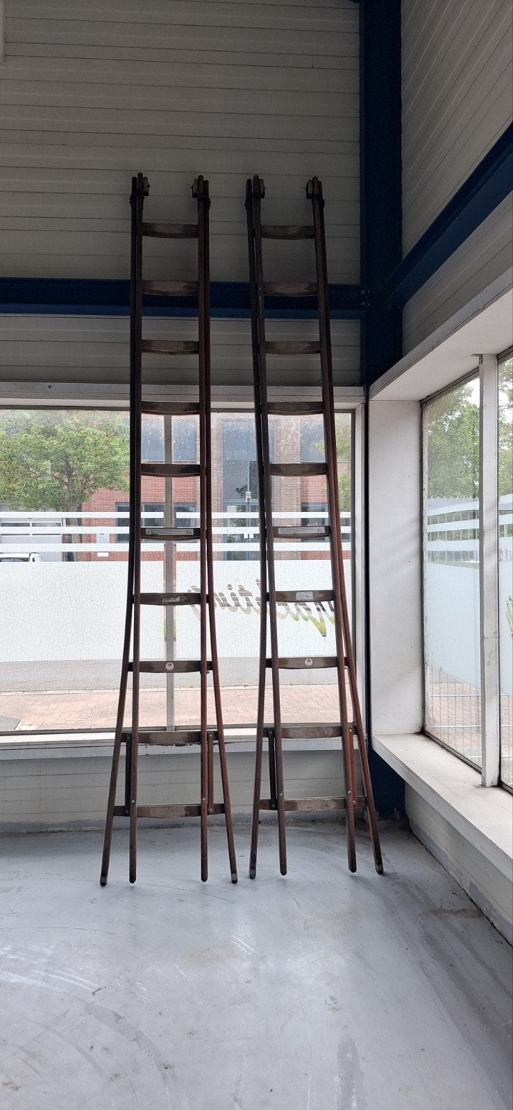 Glazenwasser ladders. Houten ladders. 2 delige schuifladders, Ophalen, Gebruikt, 4 meter of meer