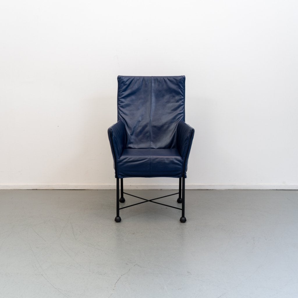 Montis Chaplin Stoel Blauw Leer - Zwart/Dop, Huis en Inrichting, Stoelen, Niet ingevuld, Zo goed als nieuw, Niet ingevuld, Niet ingevuld