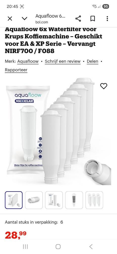 Aquafloow 10 x Waterfilter voor Krups Koffiemachine, Ophalen of Verzenden, Nieuw