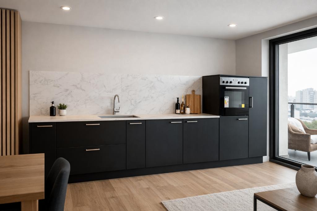 Moderne rechte keuken 3.9m, Huis en Inrichting, Keuken | Complete keukens, Zwart, Nieuw, Dubbelwandige keuken, Ophalen of Verzenden