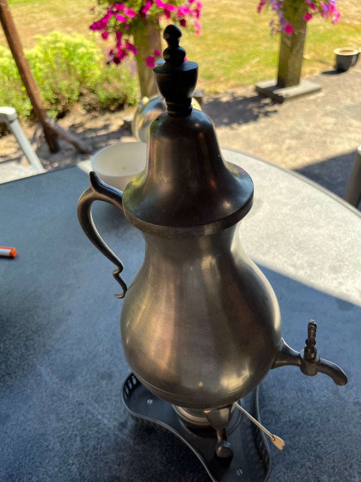 Antieke  tinnen kraantjes kan 36 cm, Ophalen