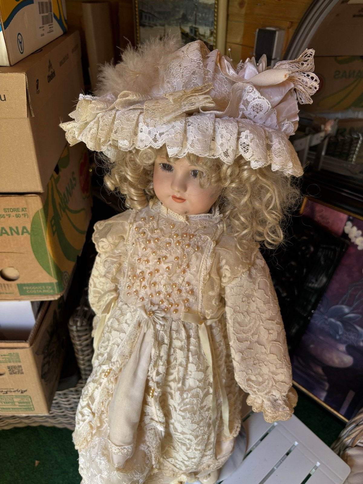 Grote Antieke Porseleinen Aankleedpop - Vintage, Verzamelen, Poppen, Ophalen, Gebruikt, Pop