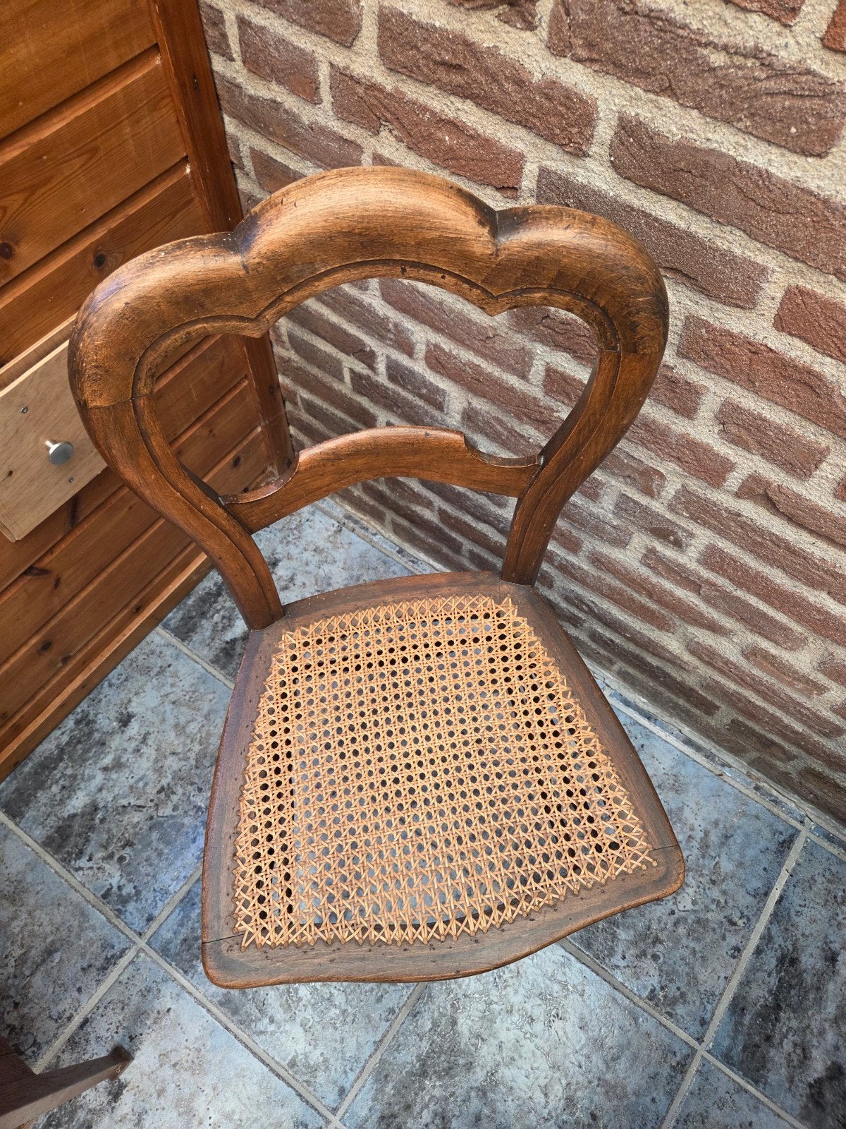 2x Antieke houten stoel met rieten zitting, Ophalen of Verzenden