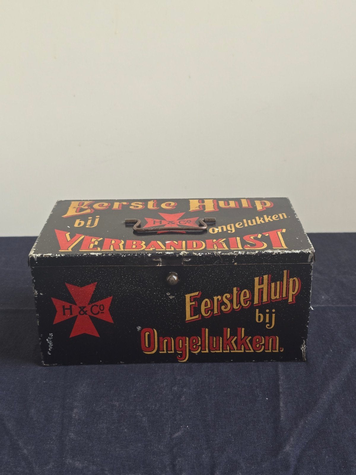 Antiek oud blikken verband- / EHBO trommel, mooie staat,1920, Verzamelen, Blikken, Ophalen of Verzenden, Gebruikt, Overige, Overige merken