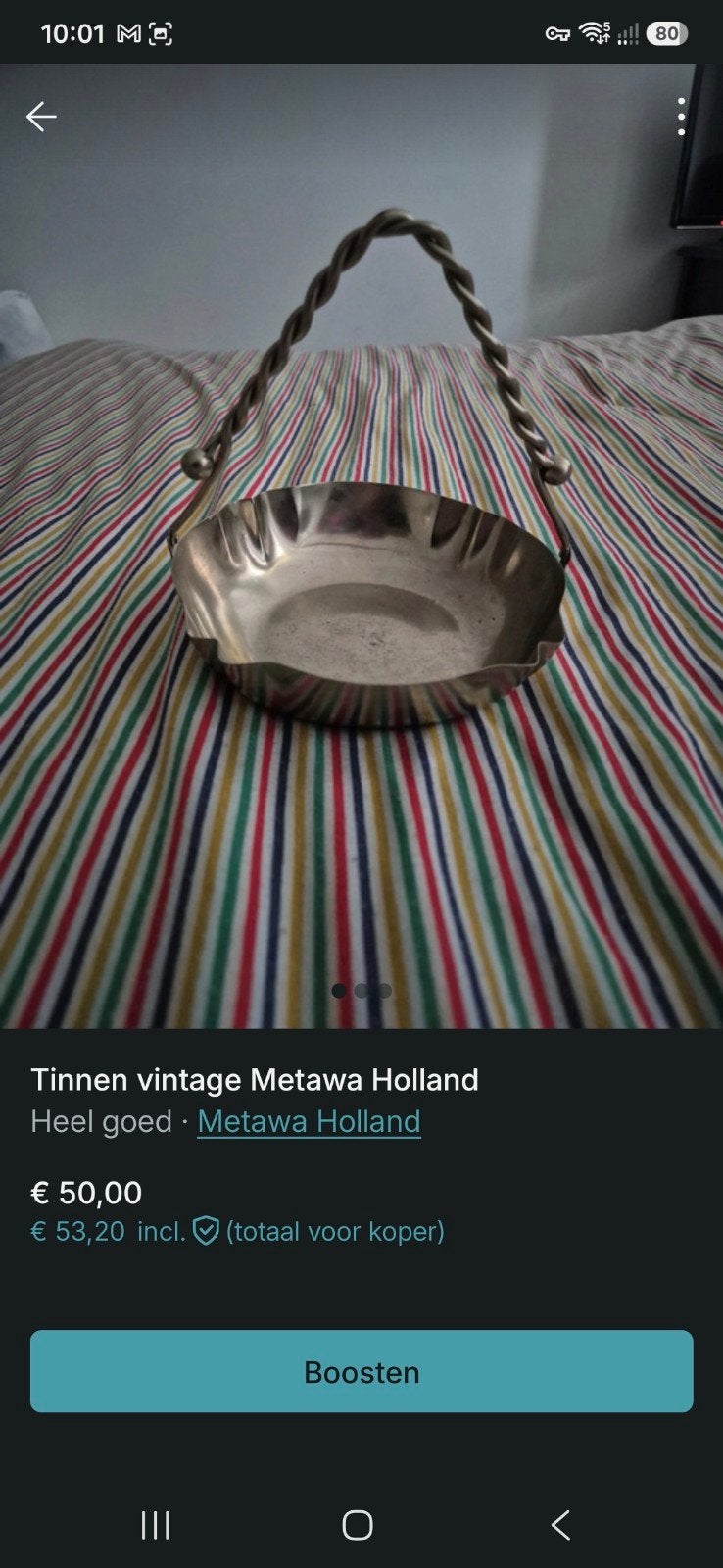 Vintage Tinnen Mandje Metawa Holland, Antiek en Kunst, Antiek | Tin, Ophalen of Verzenden
