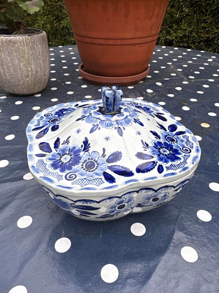Antieke Delftsblauwe dekschaal Schoonhoven 1607 met deksel, Ophalen of Verzenden