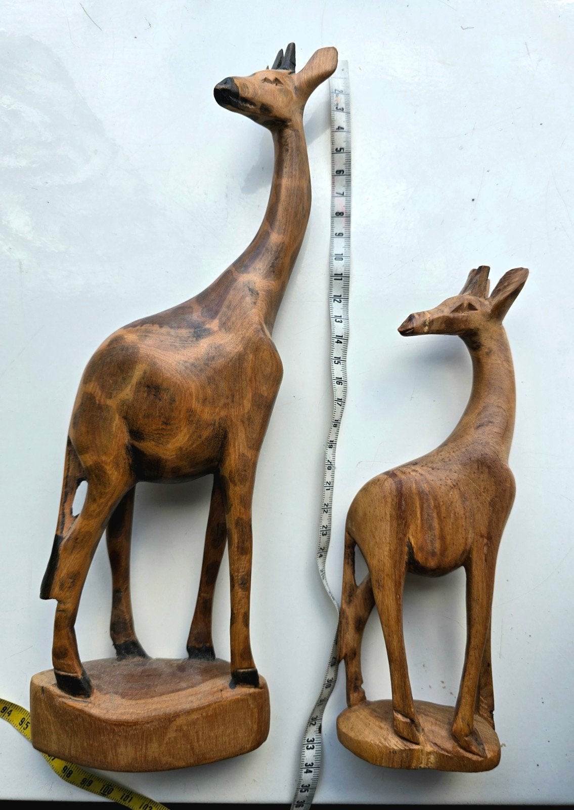 Vintage Handgesneden Houten Giraffen, set van 2., Ophalen of Verzenden