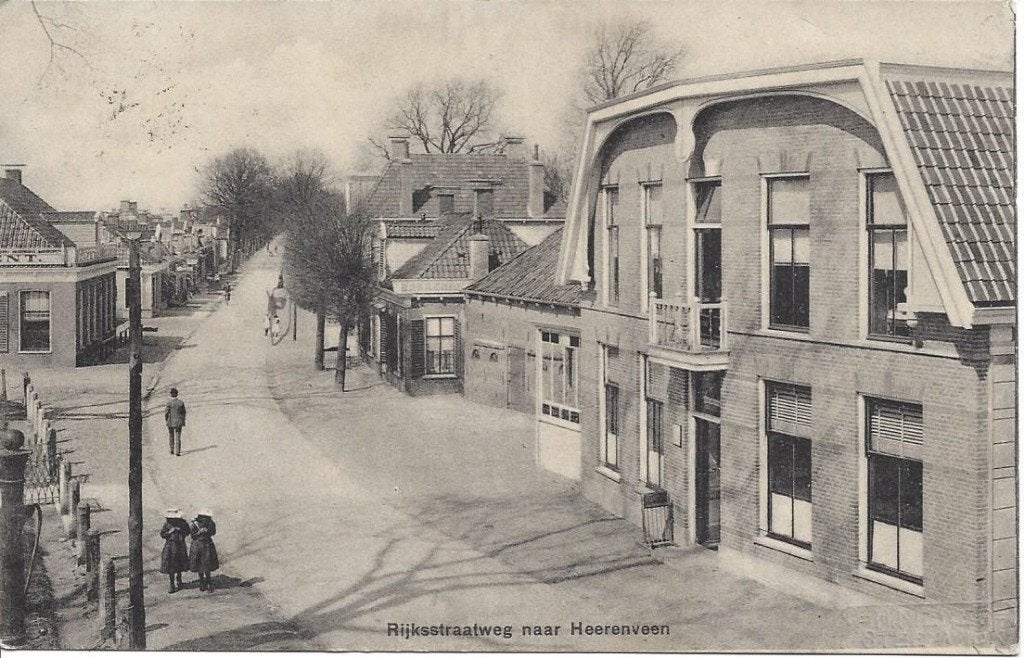 Wolvega, Rijksstraatweg naar Heerenveen, Volk, gelopen 1908, Ophalen of Verzenden, Voor 1920, Gelopen, Friesland