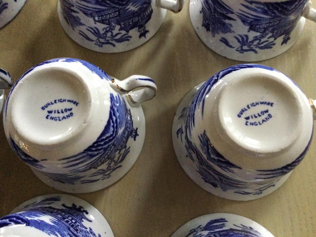 Vintage Burleigh Ware 9 kop en schotels wilgenpatroon zgan, Antiek en Kunst, Antiek | Servies los, Ophalen of Verzenden