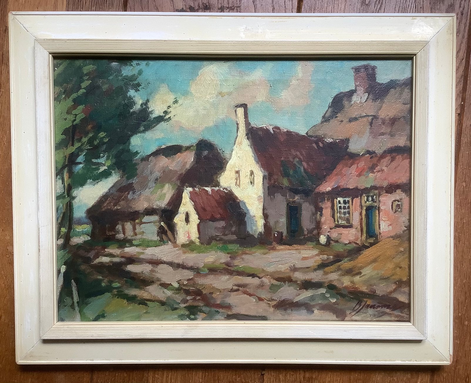 Boederij, landschap, erf, schilderij, Ploeg, Jansma, vintage, Doek, Expressionistisch, Ophalen of Verzenden, Landschap