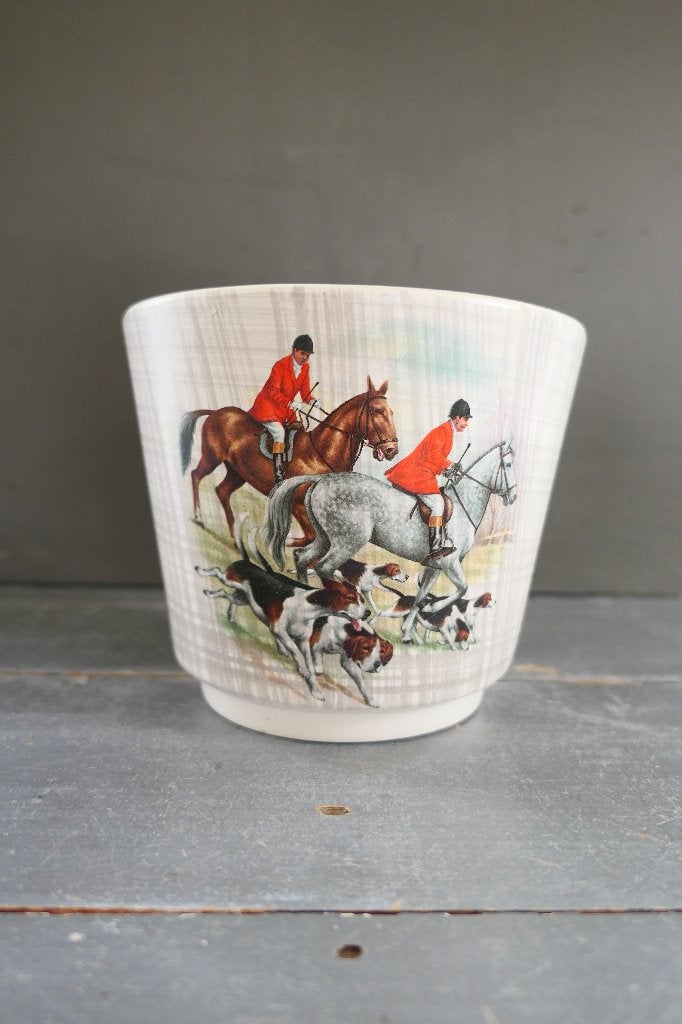Vintage bloempot Frankton Tegelen met paarden, Verzenden, Rond, Binnen, Zo goed als nieuw