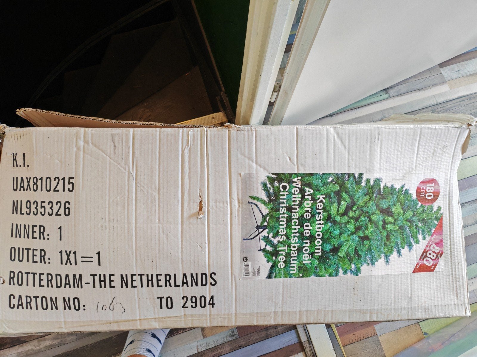 kunstkerstboom 180 hoog, Ophalen, Gebruikt