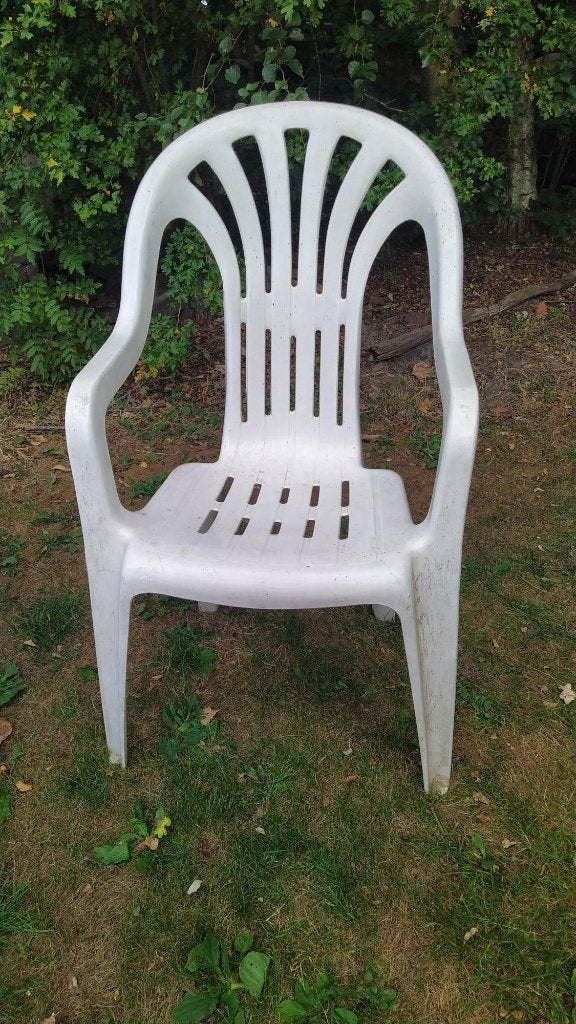 3 tuinstoelen en 2 krukjes, Ophalen, Gebruikt, Kunststof
