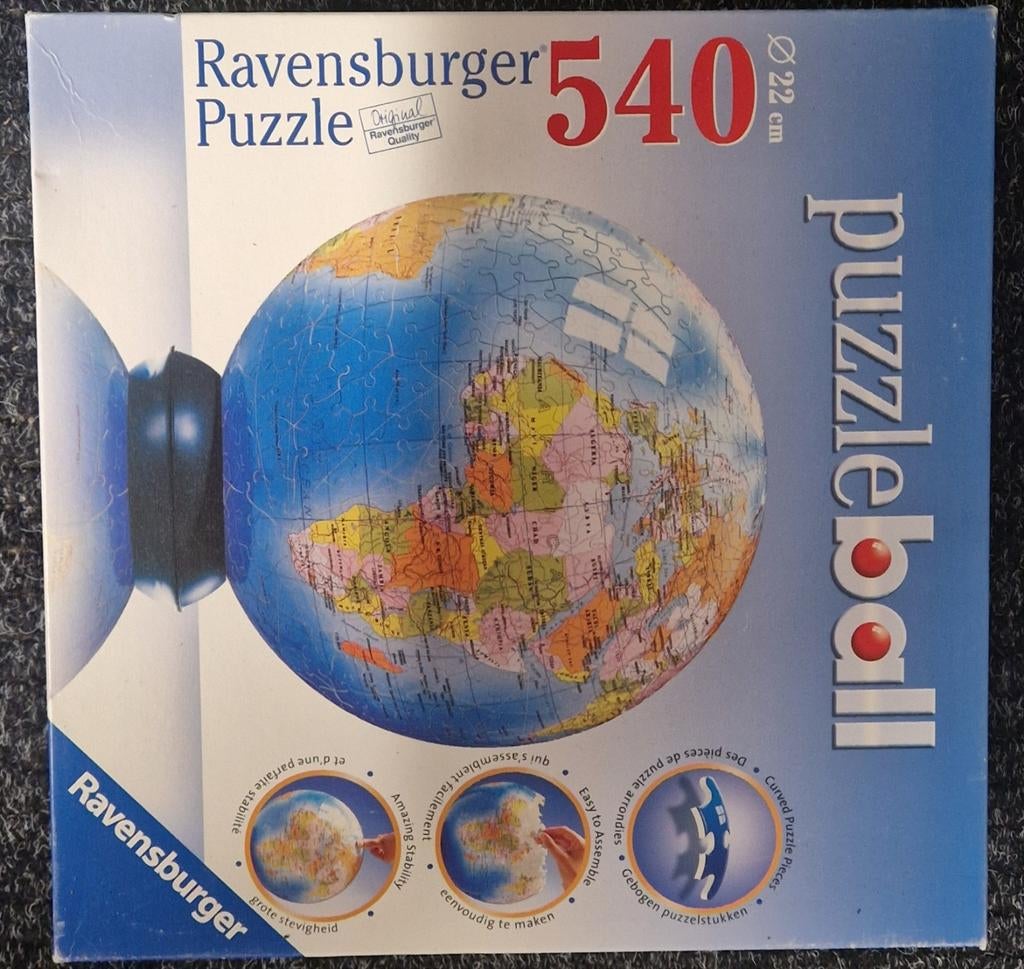 Ravensburger Puzzleball Wereldbol 540 stukjes, Ophalen, 500 t/m 1500 stukjes, Zo goed als nieuw, Rubik's of 3D-puzzel