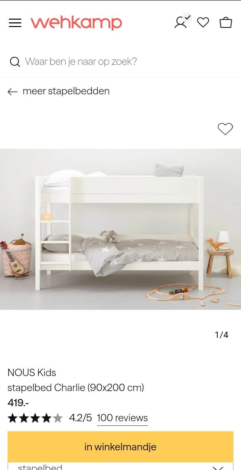 Stapelbed wit 200x80, Ophalen, Gebruikt, Stapelbed