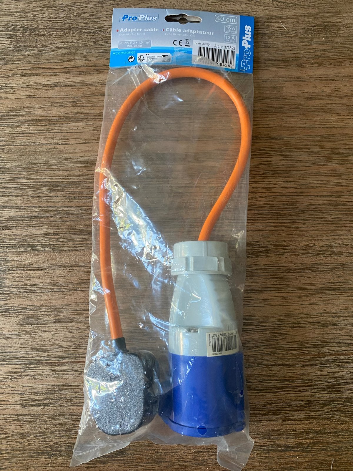Engelse Verloopkabel 40 cm - CEE naar Schuko, Ophalen of Verzenden, Nieuw