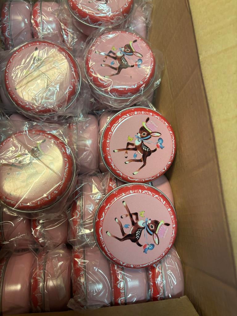 Partij van 40 nieuwe retro blikjes - roze met hertje, Ophalen of Verzenden, Overige typen
