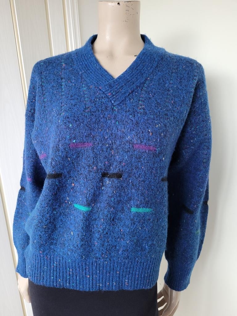 Jockey vintage blauwe trui wol mix met V-hals, Kleding | Dames, Truien en Vesten, Zo goed als nieuw, Maat 38/40 (M), Blauw, Ophalen of Verzenden