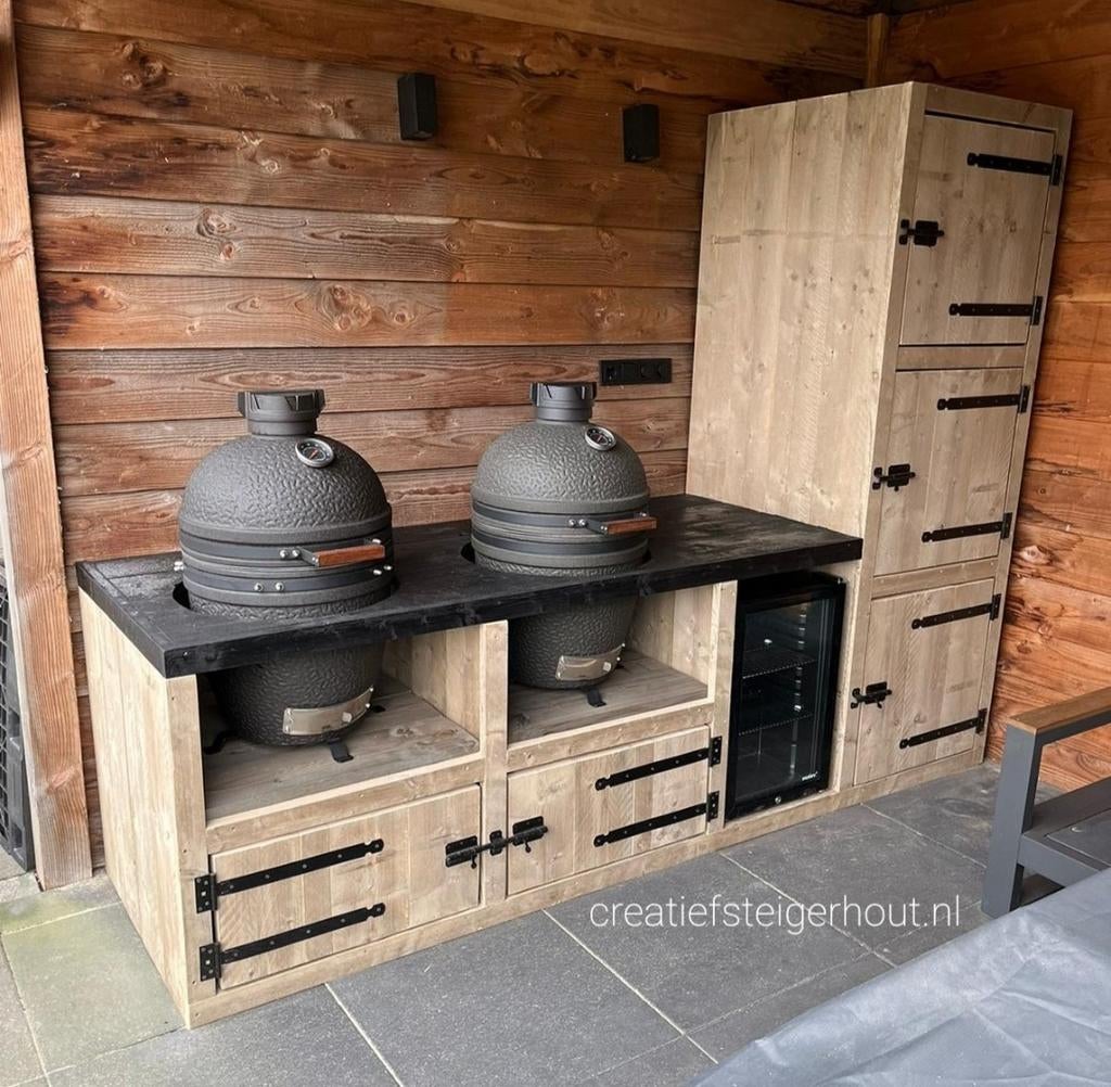 Buitenkeuken steigerhout kamado egg koelkast overkapping, Ophalen of Verzenden, Nieuw