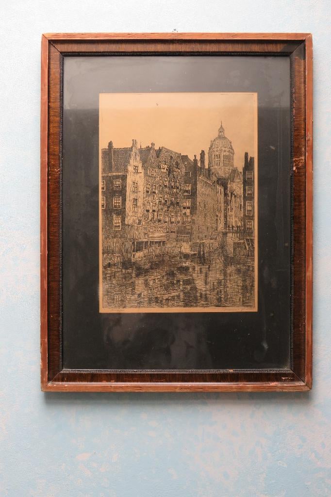 Pentekening van Het Kolkje te Amsterdam, Antiek en Kunst, Ophalen of Verzenden